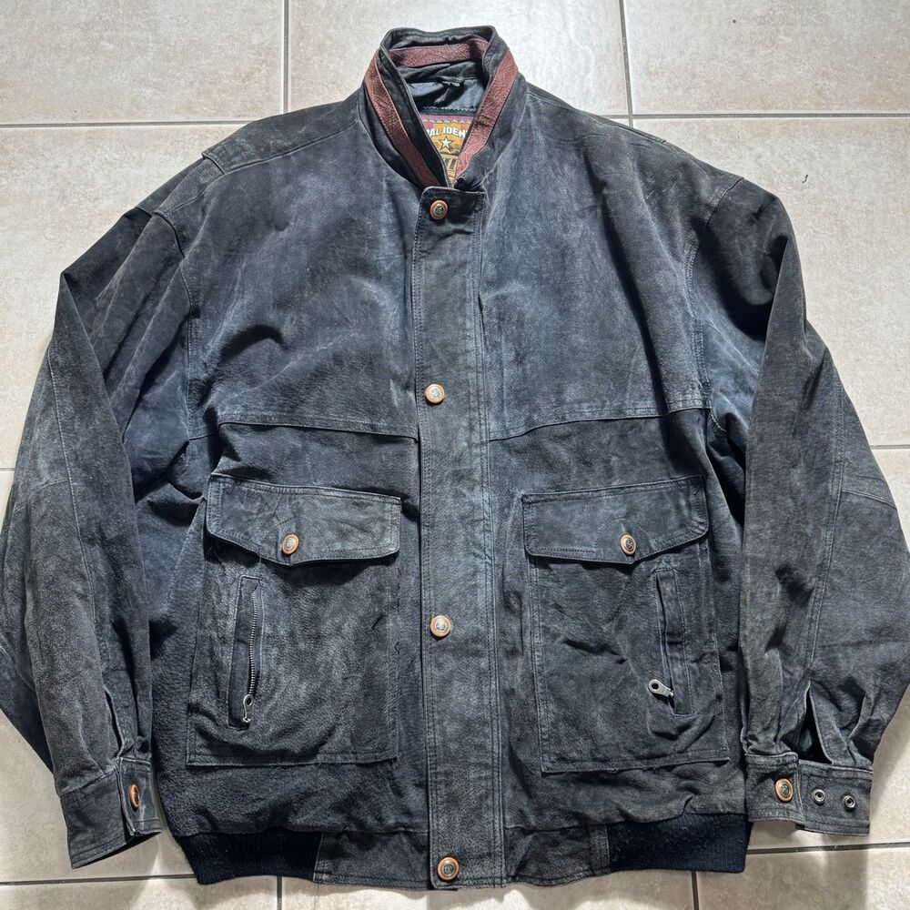 Vintage G-III Global Identity Men’s Size 3XLT Black Zip-Up Leather Bomber Jacket